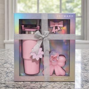 Joy Ward Pink 3-Piece Gift Set – Insulated Tumbler, Bow Candle & Straw Topper